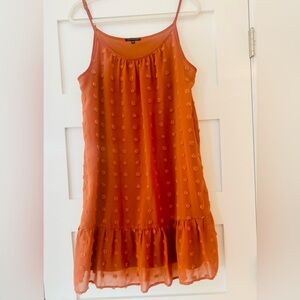 Staccato Rust Adjustable Spaghetti Strap Textured Fully-Lined Tiered Dress